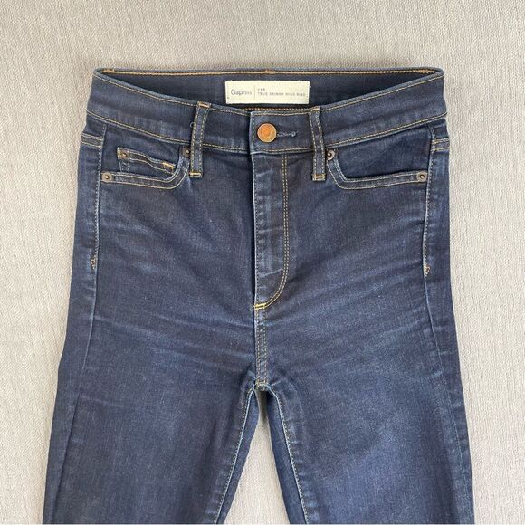 Gap True Skinny High Rise Dark Denim Jeans Women’s Size 25R - Picture 3 of 9